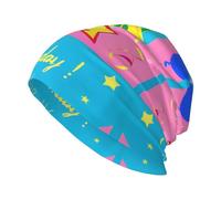 WBQLSL Chapeau tricoté unisexe avec ballon Happy Birthday - Pour le quotidien, les sports de plein air, les voyages - 27,9 x 27,9 cm - Noir