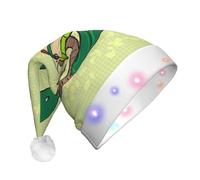 WBQLSL Chapeau unisexe de Noël, Nouvel An, cadeau de fête de Noël, graines de tournesol, vers de terre, serpent, chapeau de Père Noël en peluche avec lumière LED