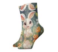 WBQLSL Chaussettes décontractées mi-mollet Happy Bunny chaudes, confortables, respirantes, douces pour la peau, polyvalentes pour les sorties