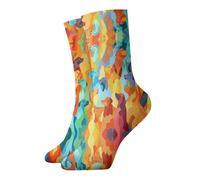 WBQLSL Chaussettes mi-mollet décontractées et chaudes avec imprimé de chiens colorés abstraits, chaussettes élégantes pour les activités de plein air et au quotidien