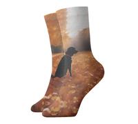 WBQLSL Chaussettes mi-mollet décontractées et chaudes avec imprimé feuilles et chiens, chaussettes élégantes pour activités de plein air et usage quotidien