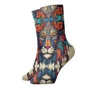 WBQLSL Chaussettes mi-mollet décontractées et chaudes avec imprimé lion dominant, chaussettes élégantes pour les activités de plein air et le quotidien