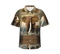WBQLSL Chemise hawaïenne à manches courtes imprimée éléphants et bébés éléphants au bord de la mer, chemise décontractée pour homme pour les vacances de plage et l'été à la piscine, Noir , XL-4XL