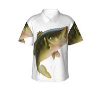 WBQLSL Chemise hawaïenne à manches courtes pour homme avec ligne de pêche mangeant le petit poisson, Noir , XL-4XL