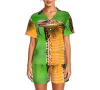 WBQLSL Cobra Snake Ensemble de pyjama à manches courtes pour femme avec col boutonné et taille élastique, Noir , XL-6XL