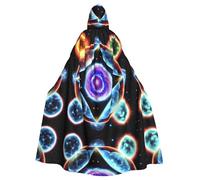 WBQLSL Cosmic Stars Halloween Cape de bal masqué Cape à capuche Costume de fête rave. Longueur : 147 cm. Hauteur de la capuche : 38 cm