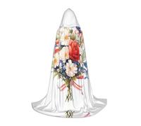 WBQLSL Cosplay Capuche Drapeaux et Fleurs Imprimé Grande Cape Costume Essentiel Vacances Party Prop Tailles S/M/L (unisexe)