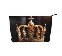 WBQLSL Crown Trousse de maquillage en velours côtelé imprimé - Sac de rangement cosmétique essentiel de voyage, noir, taille unique