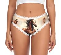 WBQLSL Culotte Femme Cheval Prancing Brown Lace - Low Rise Seamless Transfert Print Soft Culotte, blanc, XXL-3XL