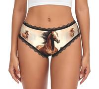 WBQLSL Culotte Femme Cheval Prancing Brown Lace - Low Rise Seamless Transfert Print Soft Culotte, Noir , S-3XL