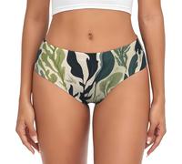 WBQLSL Culotte string imprimé algues pour femme, haute élasticité, couverture complète, sous-vêtement près du corps, noir, 3X-Large