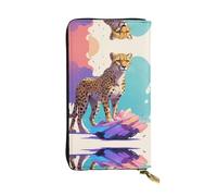 WBQLSL Data Stream Cheetah Portefeuille élégant en cuir 19 x 10,5 cm de long avec fermeture éclair, portefeuille de voyage pratique