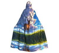 WBQLSL Deer on the Plains Halloween cape bal masqué cape à capuche rave costume de fête (longueur 147 cm/hauteur de la capuche 38 cm)