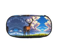 WBQLSL Deer on the Plains Sac de rangement de papeterie imprimé - Trousse à crayons multi-compartiments portable pour étudiant