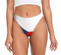 WBQLSL Drapeau de la République Tchèque Imprimé String Femme Sexy Lingerie Bikini Culotte, Noir/blanc, 4XL