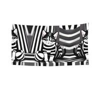 WBQLSL Drapeau décoratif à suspendre pour événement, 177,8 x 88,9 cm, convient pour Halloween, fête de réveillon de Noël, motif chaton rayé noir et blanc