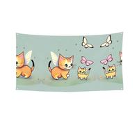 WBQLSL Drapeau décoratif à suspendre pour événement, 177,8 x 88,9 cm, convient pour Halloween, réveillon de Noël, motif chaton papillon