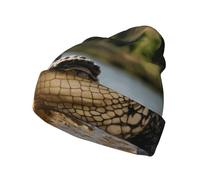 WBQLSL Énorme crocodile. Ce bonnet tricoté imprimé dispose d'un bonnet décontracté parfait pour le camping et la randonnée offrant chaleur et confort noir