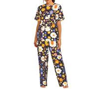 WBQLSL Ensemble de pyjama à manches courtes pour femme Motif graffiti floral, Noir , S