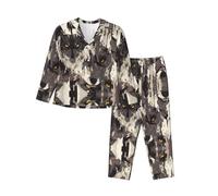 WBQLSL Ensemble de pyjama à manches longues avec imprimé Loup d'encre, simple et confortable, Noir , S-3XL