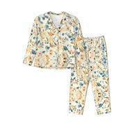 WBQLSL Ensemble de pyjama à manches longues imprimé briques bleuet, vêtement d'intérieur simple et confortable, Noir , S-3XL