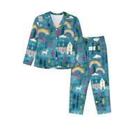 WBQLSL Ensemble de pyjama à manches longues imprimé cheval sous l'arc-en-ciel, simple et confortable, Noir , XL-3XL