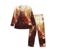 WBQLSL Ensemble de pyjama à manches longues imprimé Cité interdite et chats pour homme, Noir/blanc, XXL