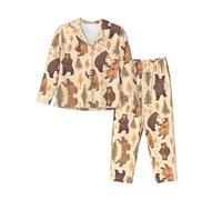 WBQLSL Ensemble de pyjama à manches longues imprimé ours marron jungle, simple et confortable, Noir , S-3XL