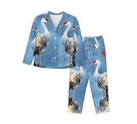 WBQLSL Ensemble de pyjama chaud à manches longues pour femme, motif grue hérons, détente à la maison, Noir , XXL