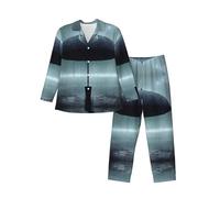 WBQLSL Ensemble de pyjama doux à manches longues avec motif parapluie noir sous la pluie pour homme, vêtement de détente décontracté, taille élastique, deux poches latérales, Noir , XL