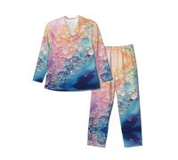 WBQLSL Ensemble de pyjama doux à manches longues avec motifs marbrés bleus colorés pour homme, vêtements de détente décontractés, taille élastique, deux poches latérales, Noir , M