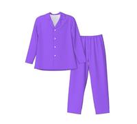 WBQLSL Ensemble de pyjama doux à manches longues de couleur unie violet clair pour homme, vêtement de détente décontracté, taille élastique, deux poches latérales, Noir , M