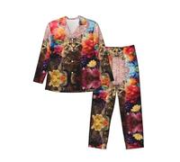 WBQLSL Ensemble de pyjama doux à manches longues pour homme, vêtements de détente décontractés, taille élastique, double poches latérales, Noir , M