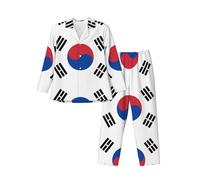 WBQLSL Ensemble de pyjama imprimé drapeau de la République de Corée pour homme, vêtements de détente à manches longues, taille élastique, poches latérales pratiques, Noir , XL