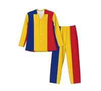 WBQLSL Ensemble de pyjama imprimé drapeau de la Roumanie pour homme, vêtements de détente à manches longues, taille élastique, poches latérales pratiques, Noir , M