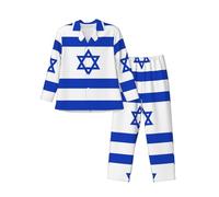 WBQLSL Ensemble de pyjama imprimé drapeau israélien, vêtement de détente à manches longues, poches latérales pratiques., Noir/blanc, S