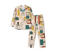 WBQLSL Ensemble de pyjama moderne à manches longues imprimé moderne du milieu du siècle pour homme, vêtement décontracté, Noir/blanc, M