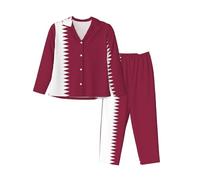 WBQLSL Ensemble de pyjama pour femme - Automne et hiver - Motif drapeau du Qatar - Respirant et doux - Manches longues - Chaud - Vêtement de détente, Noir/blanc, M