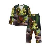 WBQLSL Ensemble de pyjama pour femme, automne/hiver, motif dinosaure, respirant et doux, à manches longues, chaud, Noir , S