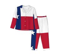WBQLSL Ensemble de pyjama pour femme, automne/hiver, motif drapeau du Texas, respirant et doux, à manches longues, chaud, Noir/blanc, XL