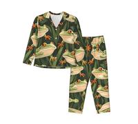 WBQLSL Ensemble de pyjama pour femme automne/hiver motif grenouille coquine - Respirant et doux - Vêtement de détente chaud à manches longues -, Noir , S