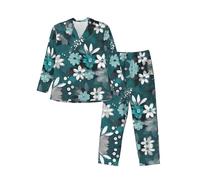 WBQLSL Ensemble de pyjama pour homme à imprimé floral gris sarcelle et blanc, vêtements de détente à manches longues, taille élastique, poches latérales pratiques, Noir , XXL