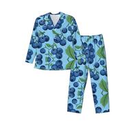 WBQLSL Ensemble de pyjama pour homme à motif myrtilles, vêtements de détente à manches longues, taille élastique, poches latérales pratiques, Noir/blanc, L