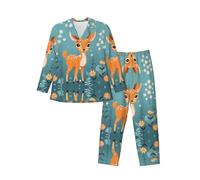 WBQLSL Ensemble de pyjama pour homme imprimé cerf mignon, vêtements de détente à manches longues, taille élastique, poches latérales pratiques, Noir , XL