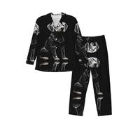 WBQLSL Ensemble de pyjama pour homme imprimé croquis de chien abstrait, vêtements de détente à manches longues, taille élastique, poches latérales pratiques, Noir , L