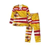 WBQLSL Ensemble de pyjama pour homme imprimé drapeau de l'Espagne, vêtements de détente à manches longues, taille élastique, poches latérales pratiques, Noir , XL