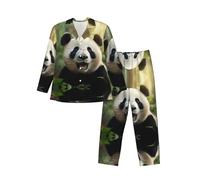 WBQLSL Ensemble de pyjama pour homme imprimé panda mignon, vêtements de détente à manches longues, taille élastique, poches latérales pratiques, Noir , XXL