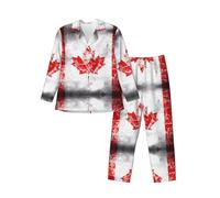 WBQLSL Ensemble de pyjama rétro pour homme avec imprimé drapeau du Canada, vêtements de détente à manches longues, taille élastique, poches latérales pratiques, Noir , L