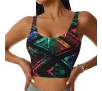 WBQLSL Ensemble de vêtements de sport pour femme avec impression de grille fluorescente, yoga, danse, pilates, course à pied, fitness, Noir , M