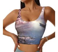 WBQLSL Ensemble de vêtements de sport pour femme, motif fleurs de cerisier au bord du lac, yoga, danse, pilates, course à pied, fitness, Noir , XXL